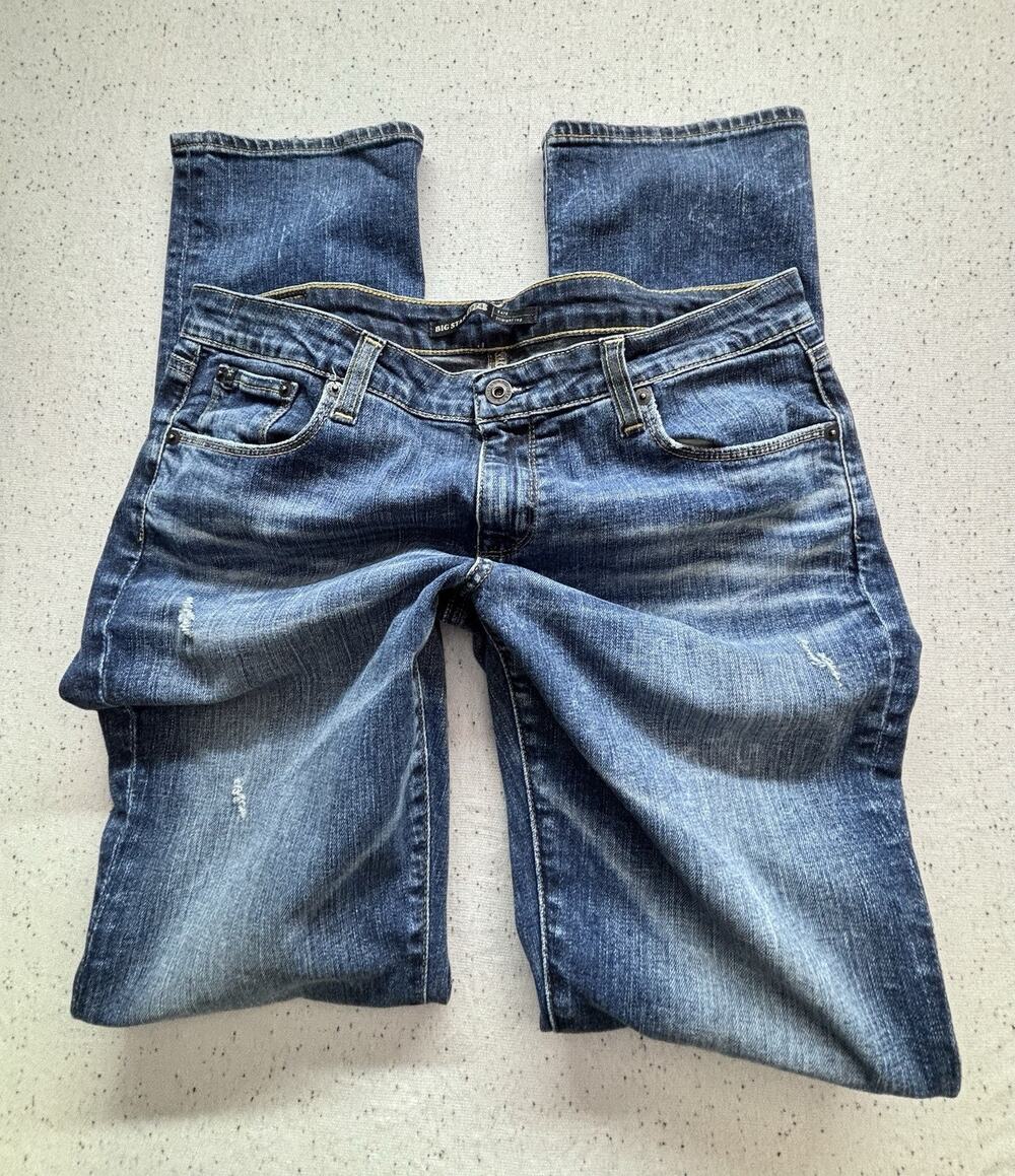 Big Star 1974 Kate Straight Leg Jeans Womens 34x31 Distressed Denim Low Rise Y2K